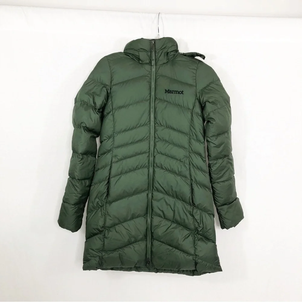 NEW Marmot Montreal Removable Faux Faux Down Long Winter Coat, Size XS, Green